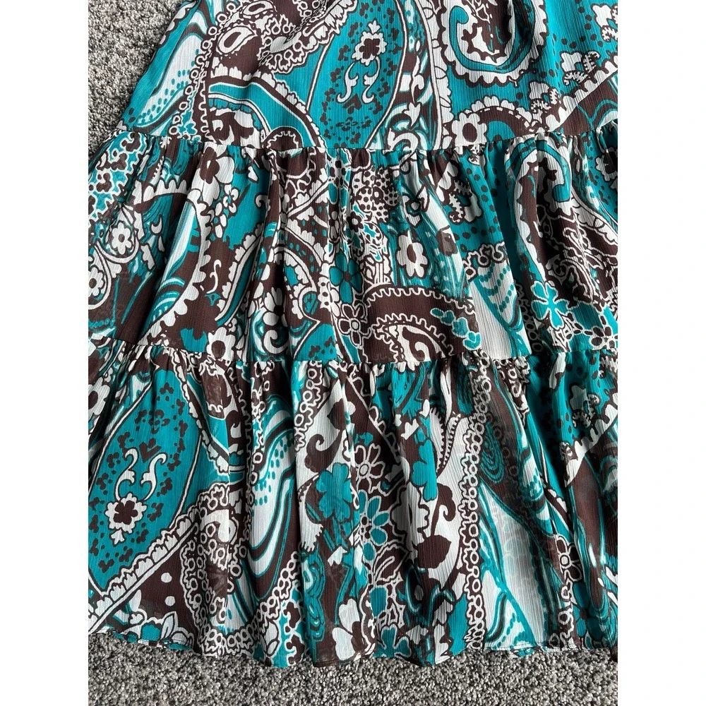Vintage 2000's Nicole Miller Women's Brown/Teal boho paisley skirt size‎ 6